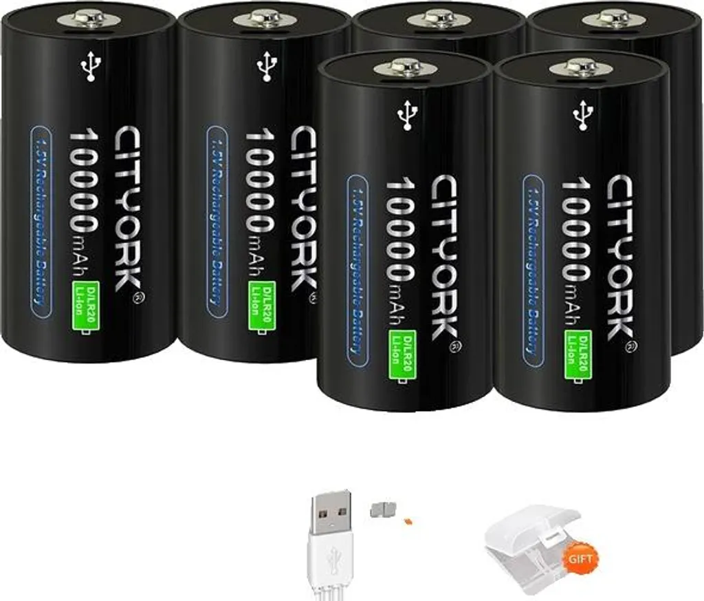 Accumulateurs Type D USB Rechargeables Lithium - Pack Éco de 6 Piles