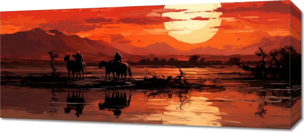 Décoration Murale Paysage Prairie et Soleil Couchant Format 70x30 cm