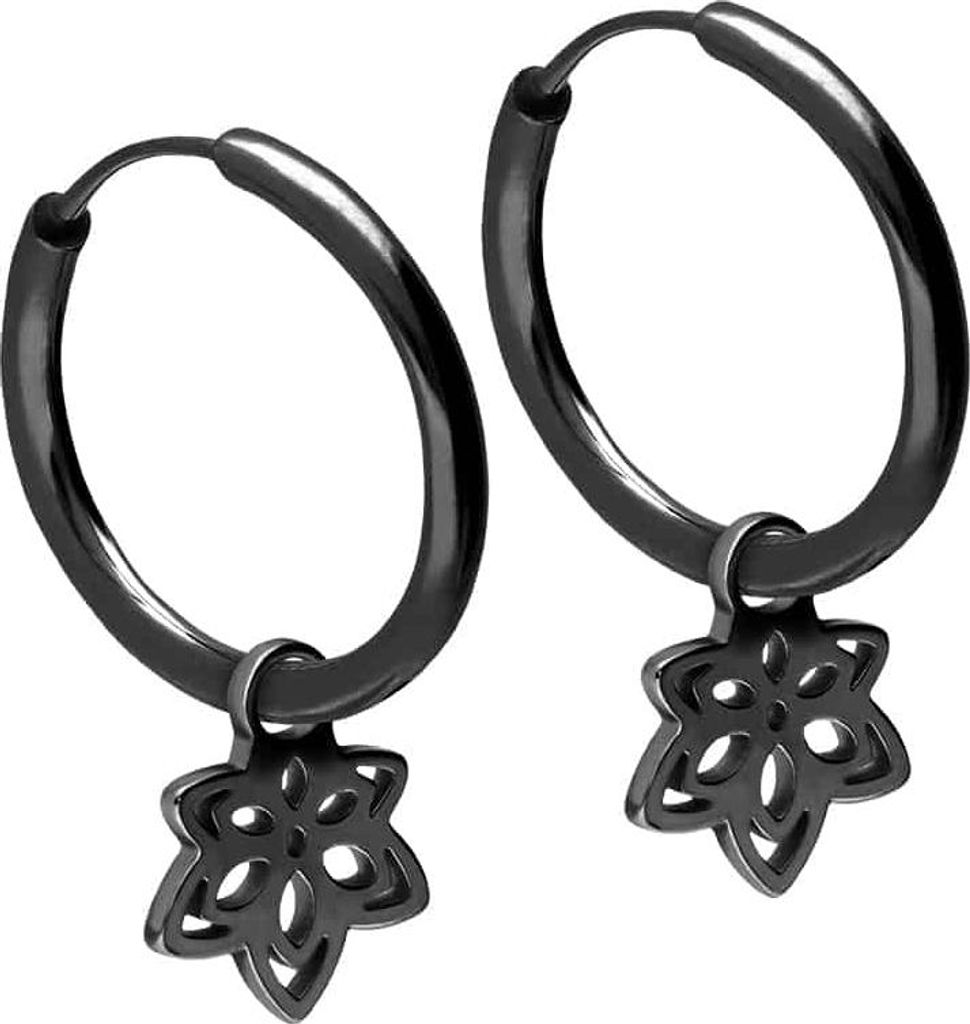 Chirurgenstahl Ohrclicker Creolen BLÜTE Schwarz Innendurchmesser: 14mm + Designstärke: 2mm
