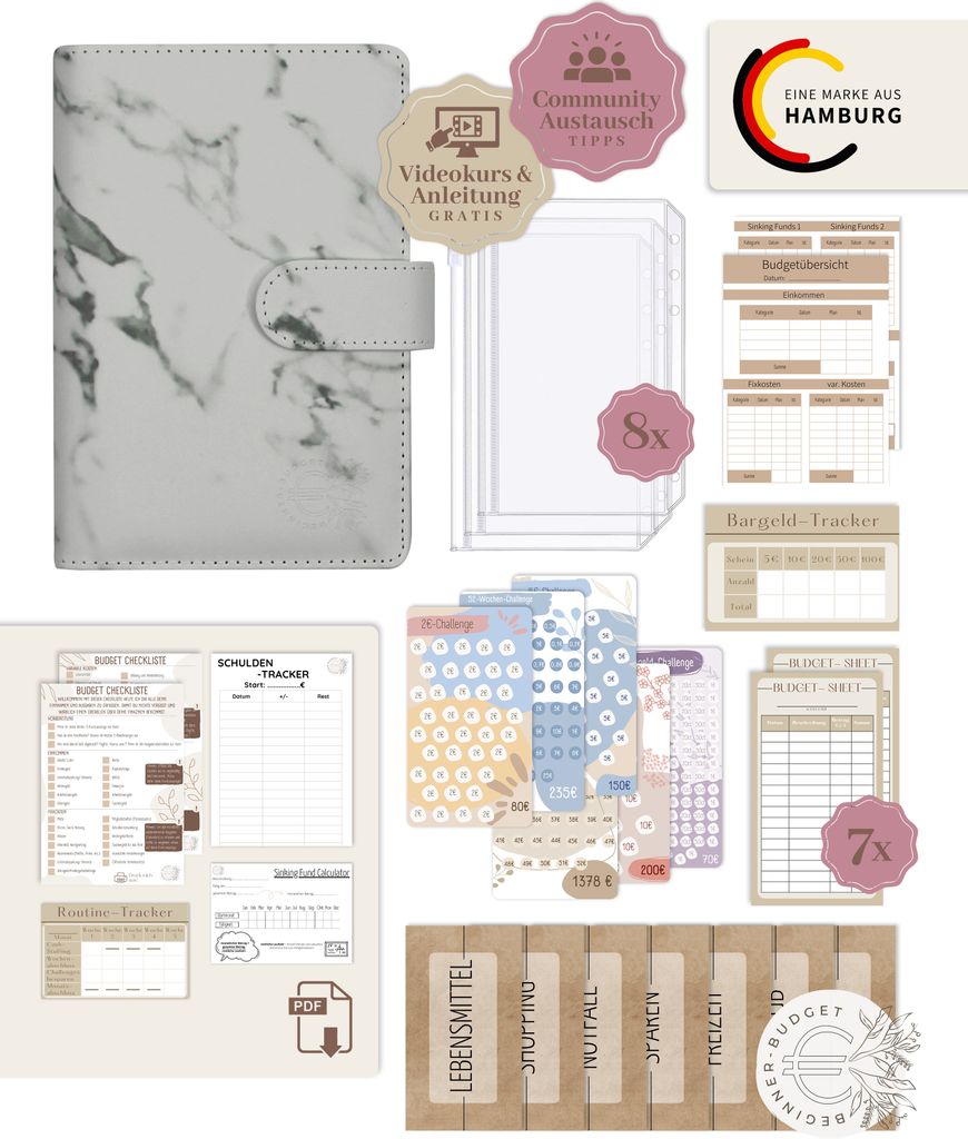 BeginnerBudget® Budget Planner Deutsch A6 Marmor-Style Produktbild 