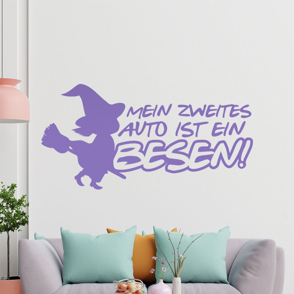 KIWISTAR Mein zweites Auto ist ein Besen! - Hexe Fliegen Schweben Wandtattoo in 6 Größen - Wandaufkleber Wall Sticker - Dekoration, Küche, Wohnz...