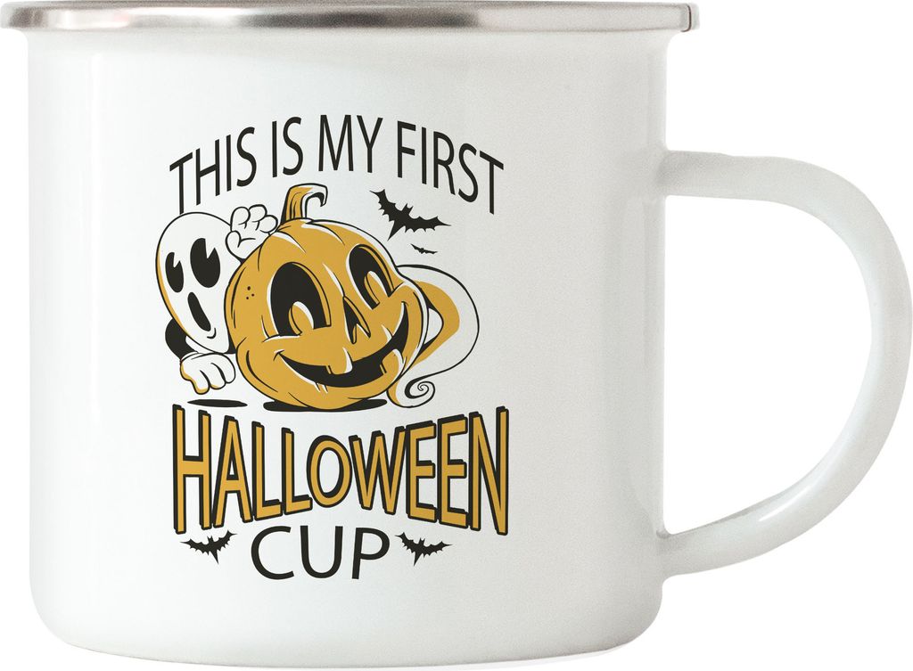 This Is My First Halloween Cup Emaille Tasse Geist Gespenster Spooky Treak Or Treat Oktober Cup Mug Kürbis Kürbiskopf