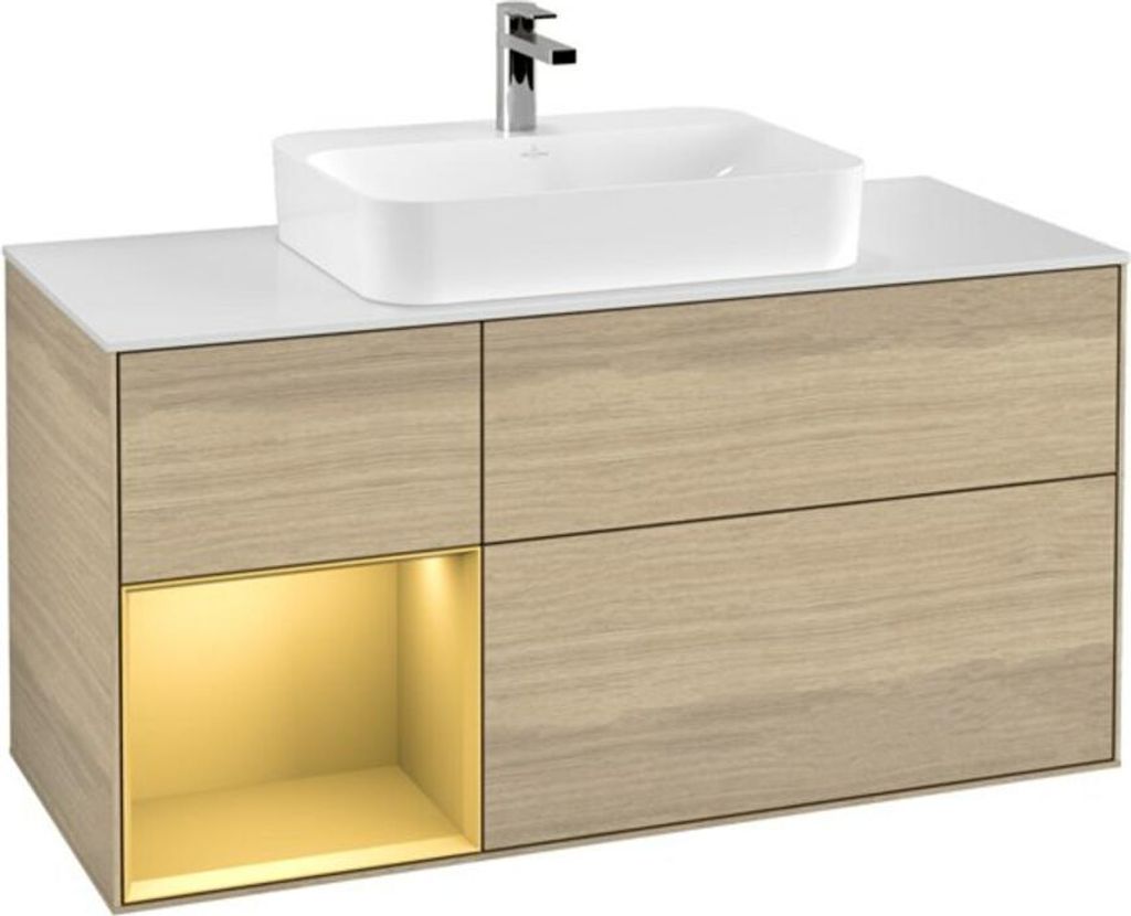 V&B Waschtischunterschrank Wandbeleuchtung Finion 120cm, Pl wh. m, Reg li gol m, Oa ven