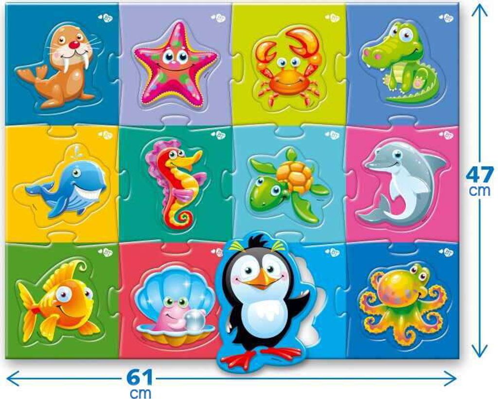 Montessori Lernspiel, Bodenpuzzle - Meerestiere MAXI- Puzzle 24 Jungen, Mädchen