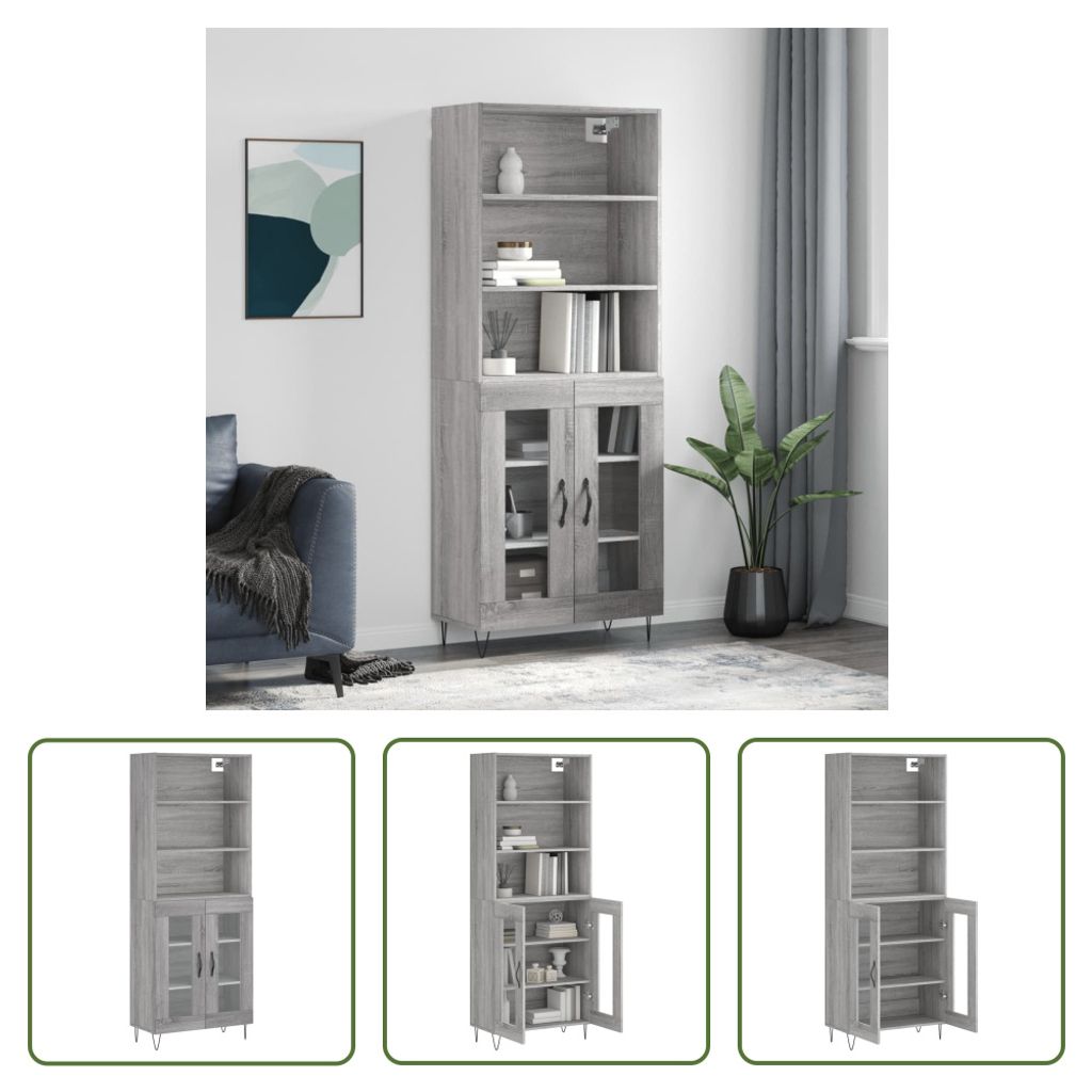 The Living Store Highboard Grau Sonoma 69,5x34x180 cm Holzwerkstoff