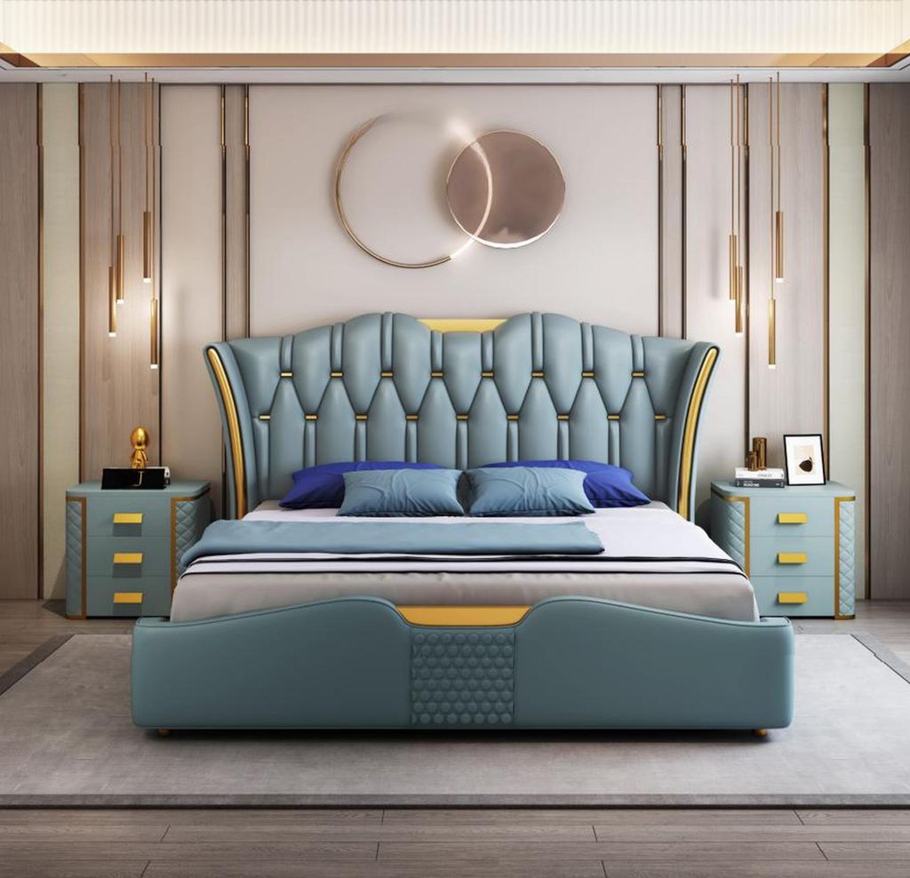 Grünes Schlafzimmer Bett Polster Design Luxus Doppel Hotel Betten 180x200cm Neu
