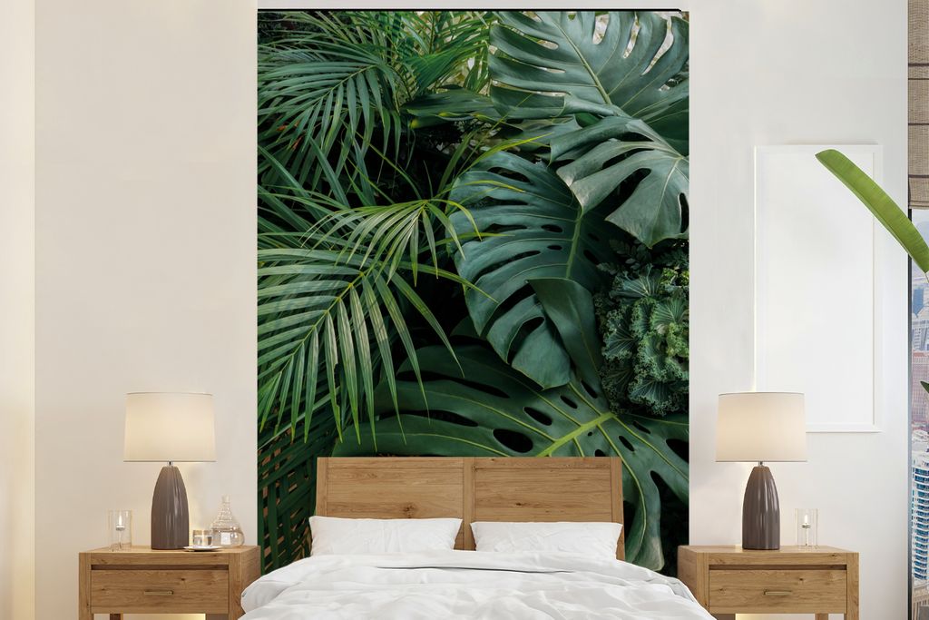 MuchoWow Fototapete für Wohnzimmer oder Schlafzimmer Wandtapete Vinyl Motivtapete Pflanzen - Dschungel - Blätter - Tropisch - 195x300 cm - Kind...
