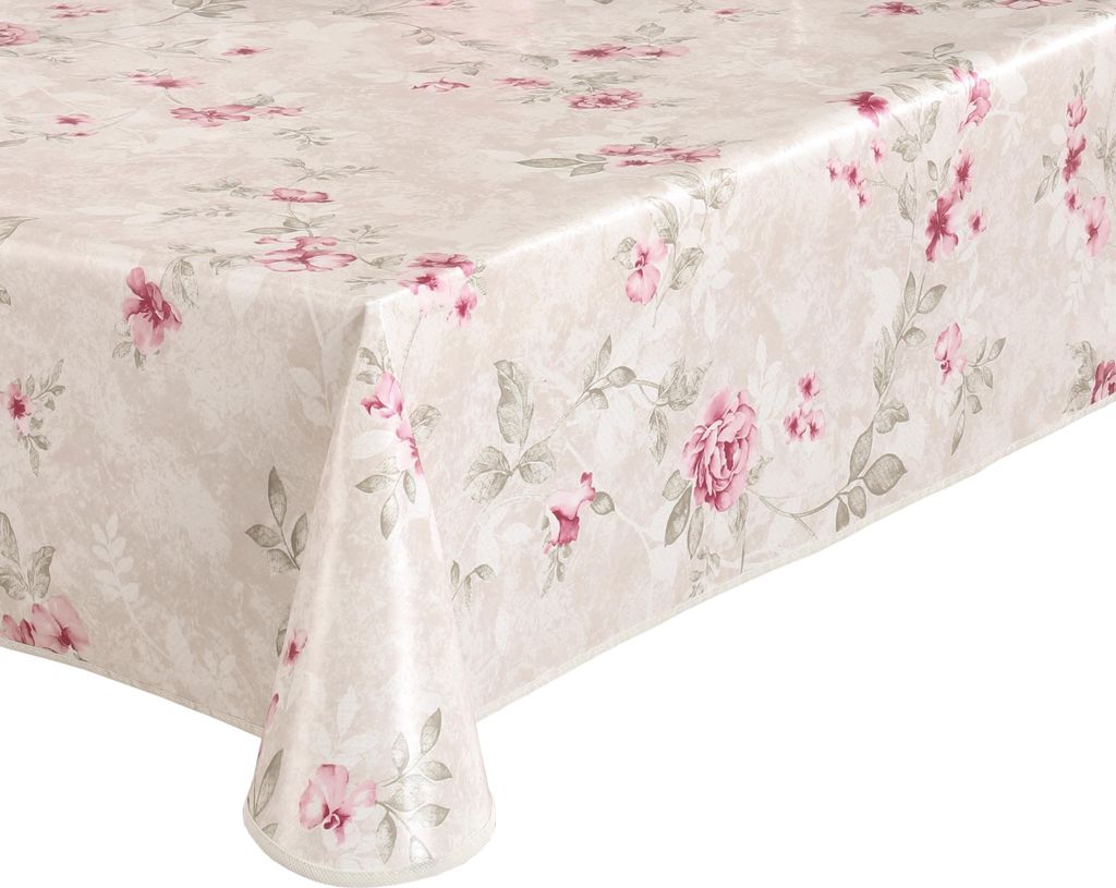 Wachstuch Tischdecke abwischbar rutschfest mit Paspelband Eckig Rund, Farbe und Größe wählbar,Blumenkunst Creme
