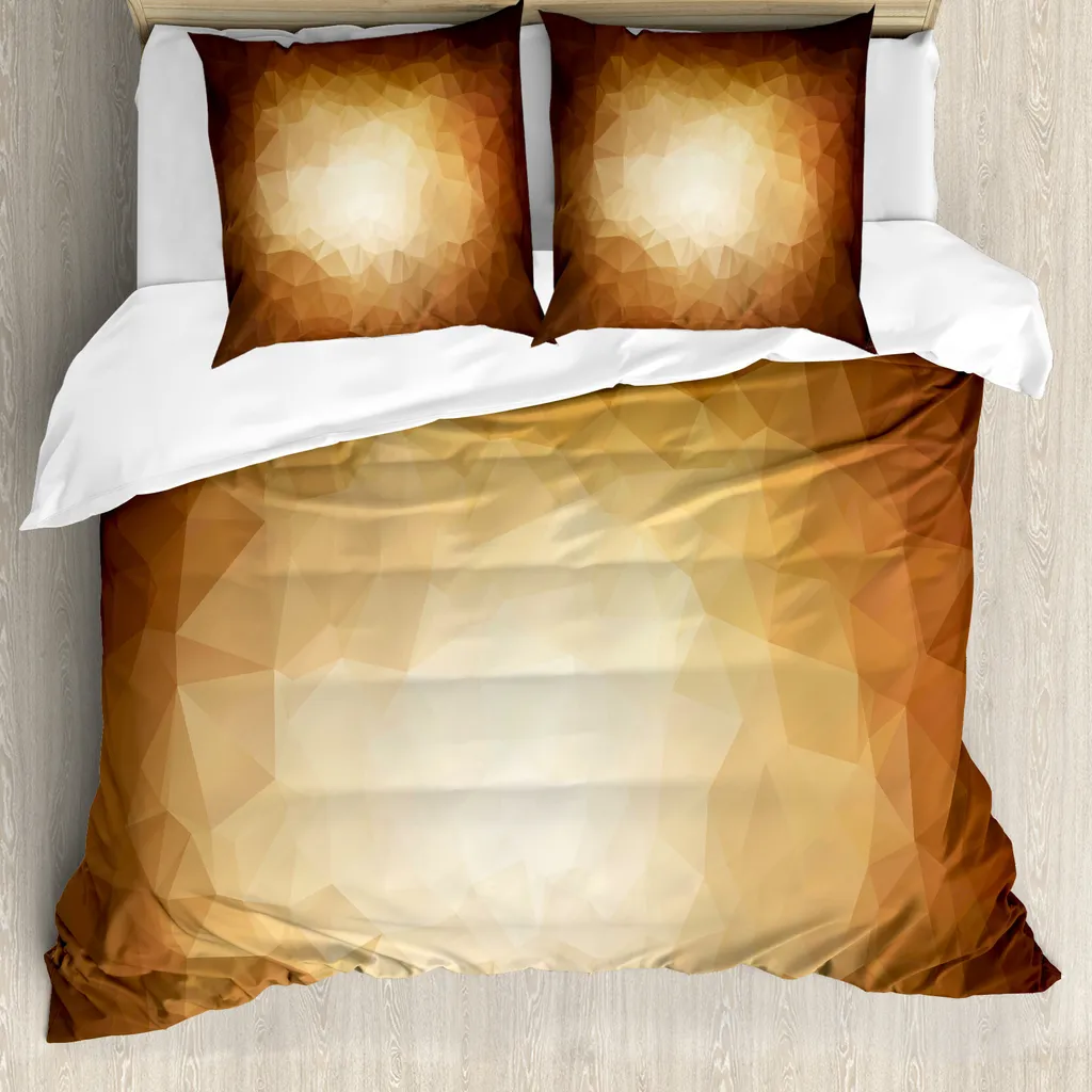 ABAKUHAUS Copripiumino marrone, Astratto: mosaico a triangoli, Antiacaro Adatto a chi soffre di allergie con federe, 155 cm x 220 cm - 80 x 80 cm, Marrone Marrone chiaro Tan