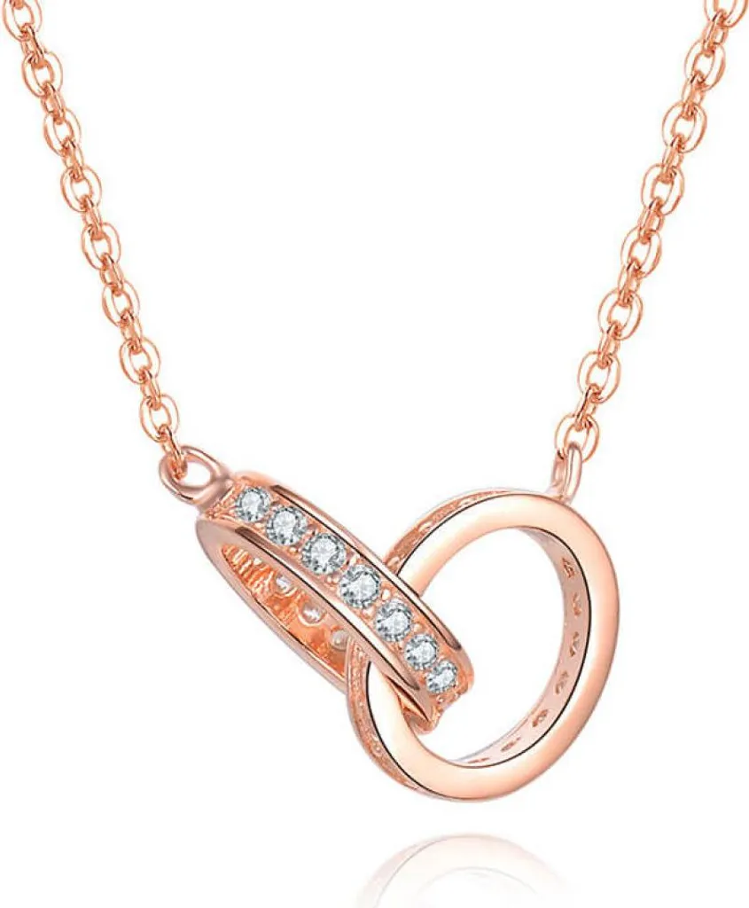 Collier ras de cou en plaqué or rose avec anneaux entrelacés AGS1229