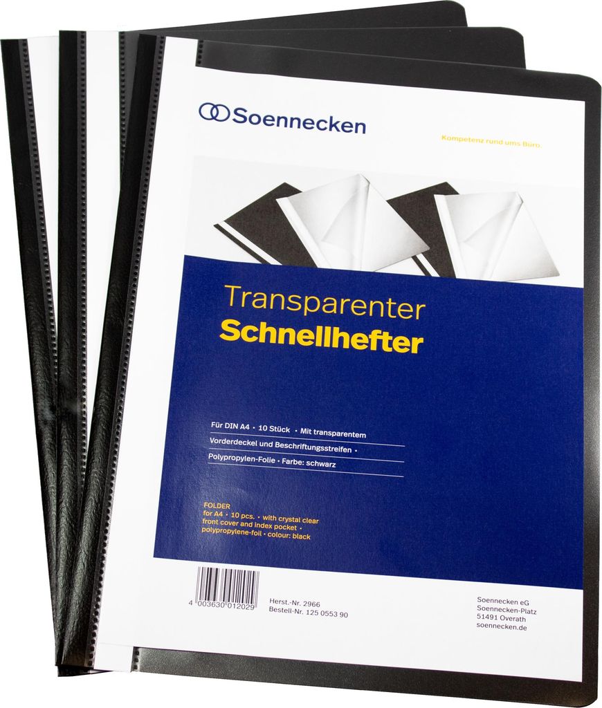 Schnellhefter 2966 DIN A4 PP schwarz 10 Stück Packung mit 10 Stück