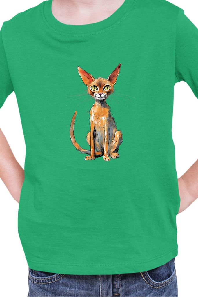 Kinder T-Shirt Funny Cats Breeds Abyssinian Cat 006, 9-11 Jahr - 140 / Grün