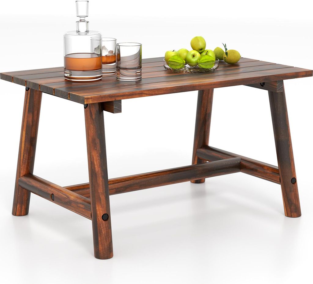 GOPLUS Couchtisch Outdoor aus Massivholz, Gartentisch mit Tischplatte & Lattenrost, Holztisch rechteckig, Kleiner Kaffeetisch, Braun