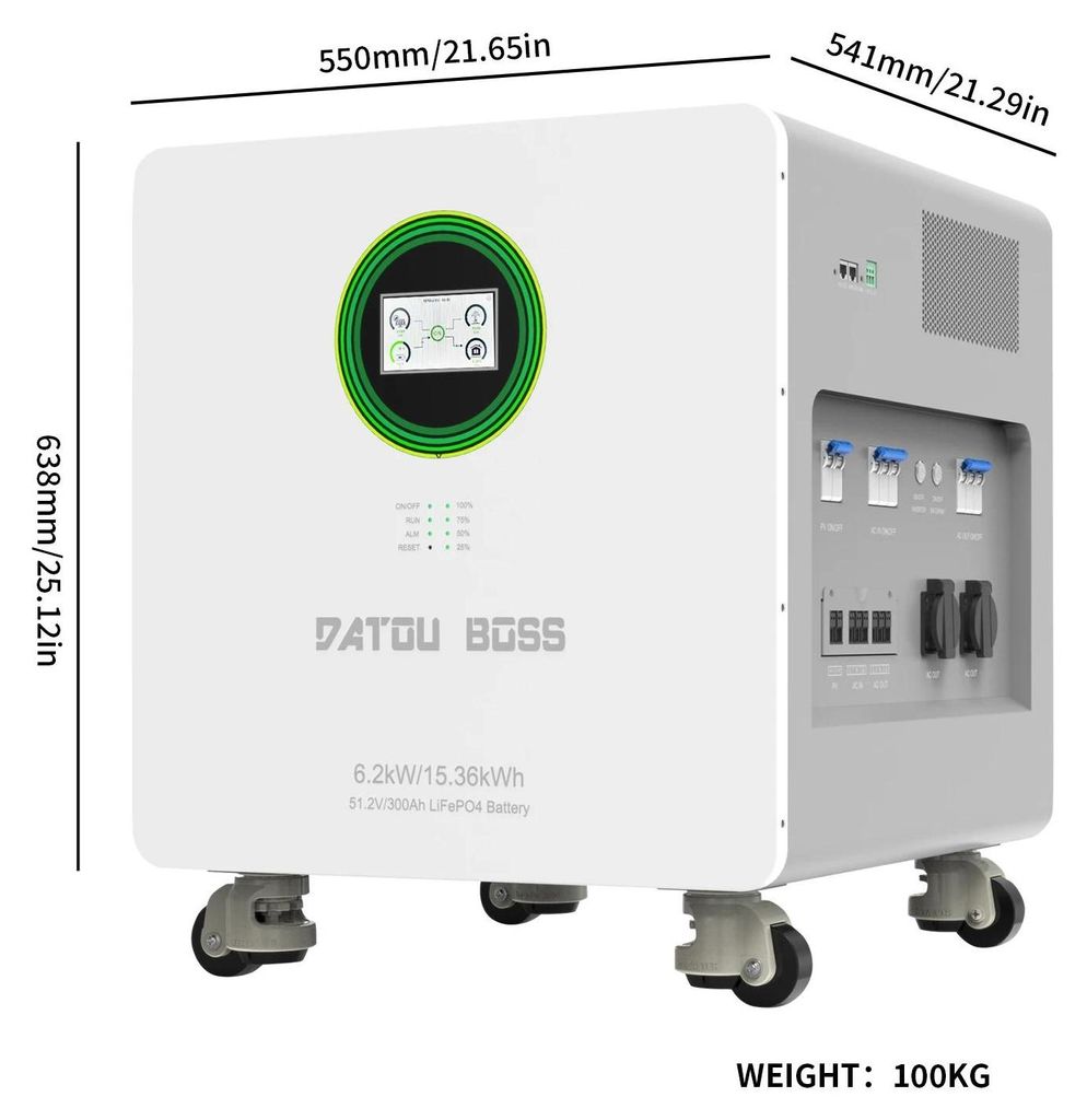 LiFePO4 Energiespeicher - DT-48V-6200W-15KWh - 51,2V 300Ah 15,36kWh - Integrierter 6200W Hybrid-Wechselrichter - MPPT 60–500V 120A, PV bis 8,5kW ...