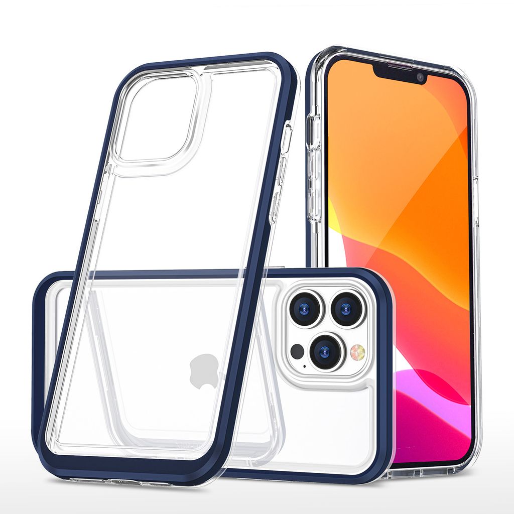 Klar 3In1 Iphone 14 Pro Max Silikonhlle mit Rahmen Blau