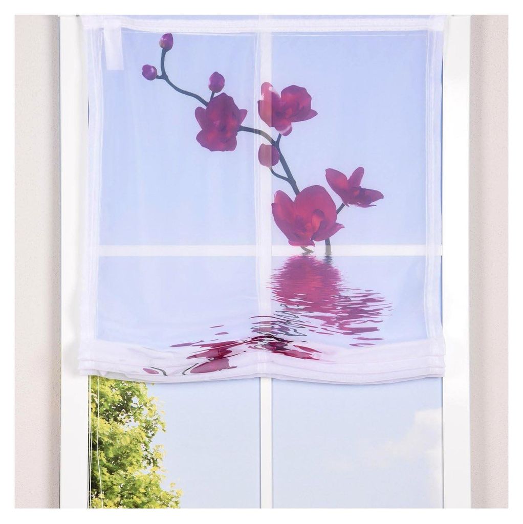 Raffrollo Voile Digitaldruck Orchidee Fuchsia Weiß, Auswahl: 80x140 cm (BxH)