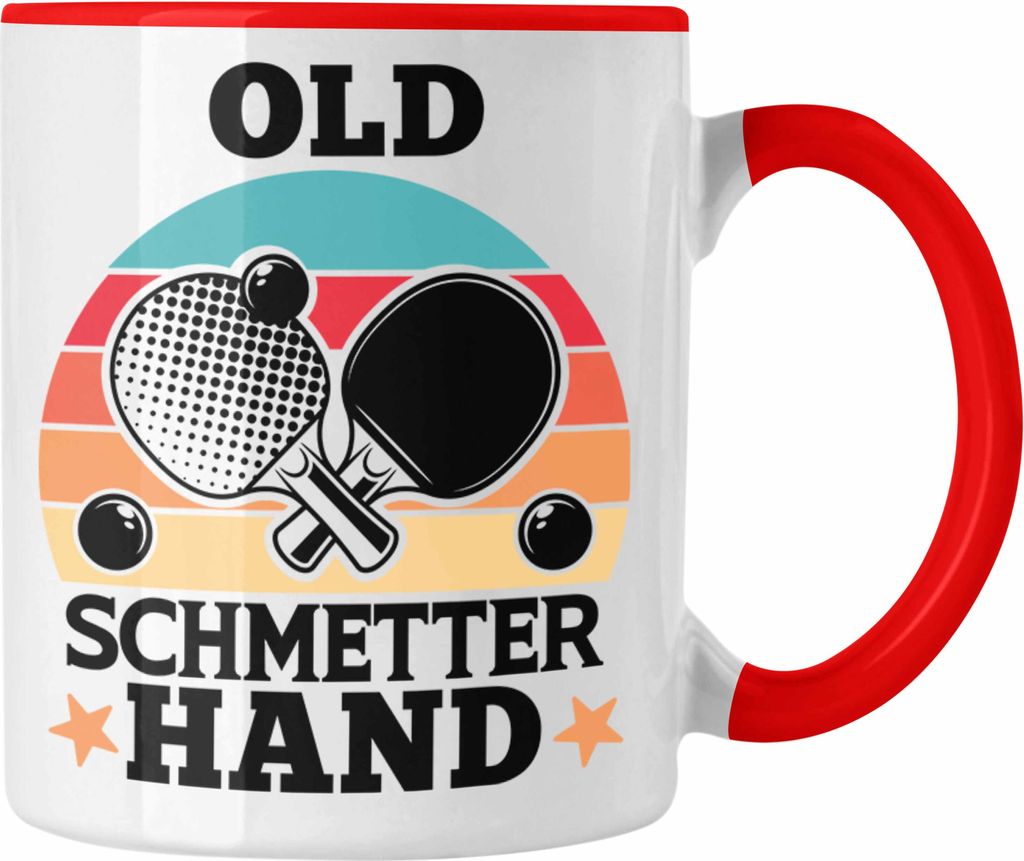 Trendation - Tennis Tasse Geschenk für Tennisspieler mit Spruch für Männer Frauen Old Schmetterhand Tennis-Trainer Coach (Rot)