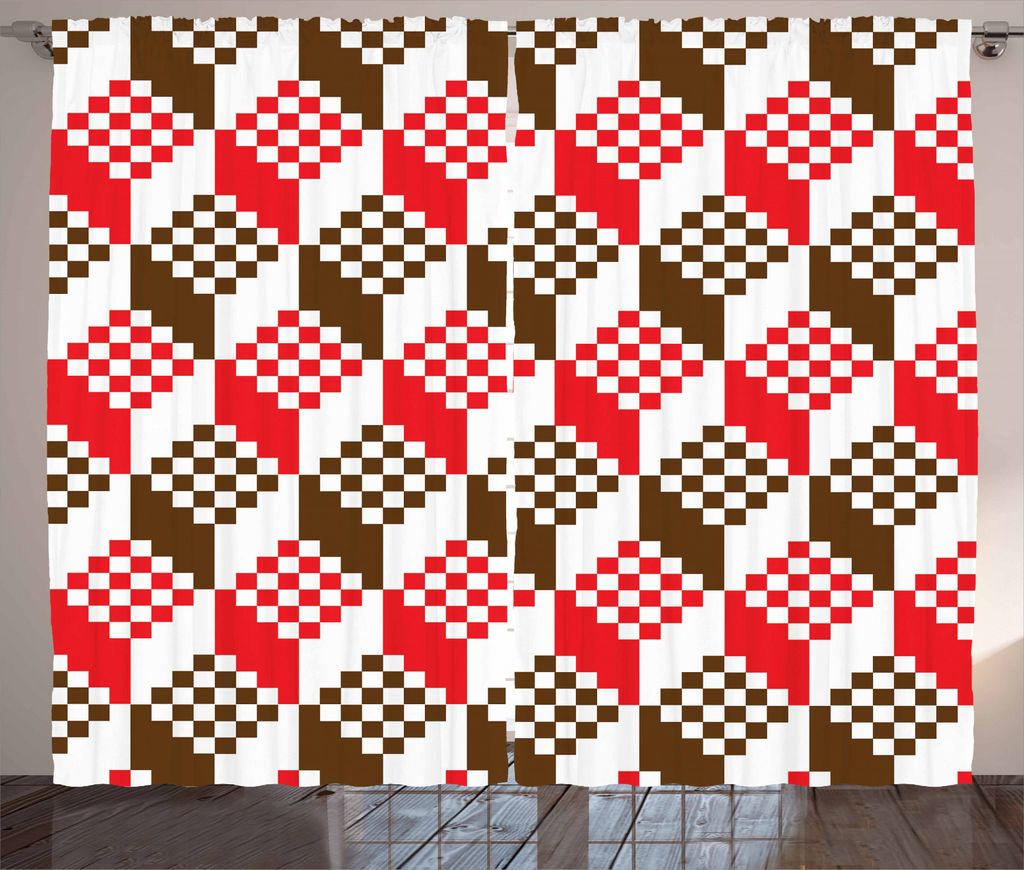 ABAKUHAUS Abstrakt Rustikaler Gardine, Vintage geometrische Kunst, Schlafzimmer Kräuselband Vorhang mit Schlaufen und Haken, 280 x 245 cm, Schokol...