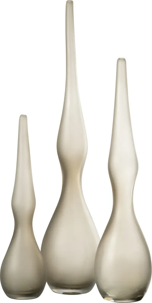 J-Line Set de 3 Vases Yara Courbé Flute en Verre Greige Design Chic