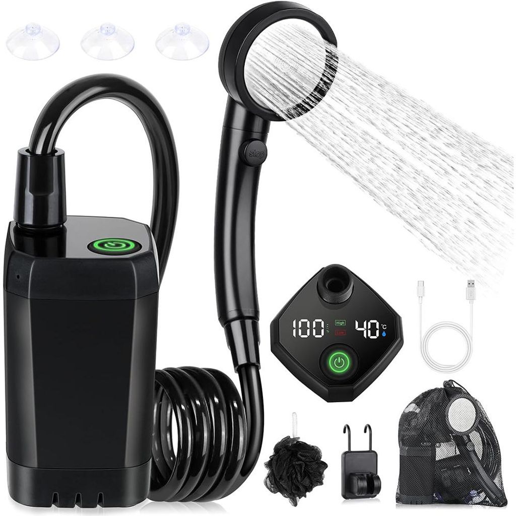 Draagbare campingdouche, 6000mAh, elektrische douchepomp Productafbeelding 