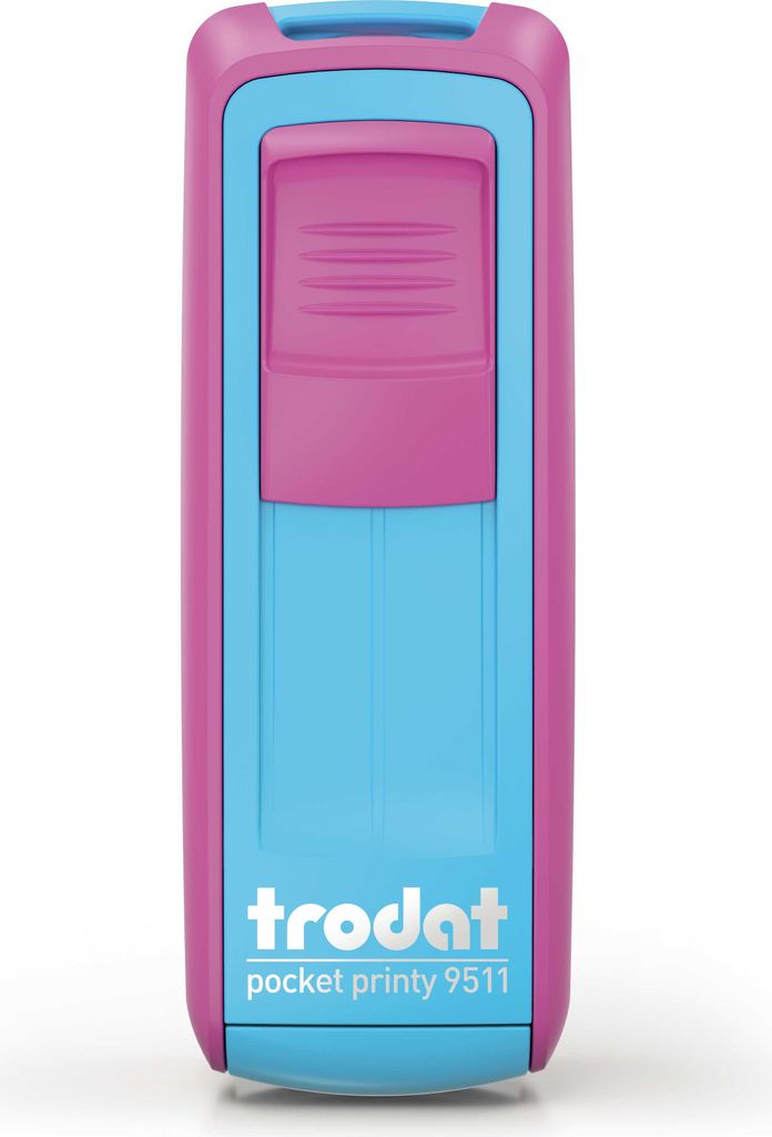 Pocket-Printy, Taschenstempel mit Clip, trodat 9511, 4zeilig, Gehäuse Pink/türkis