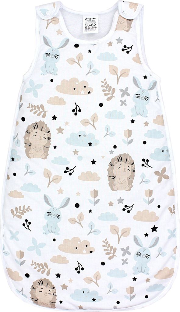 TupTam Ganzjahres Schlafsack e Materialien 2.5 TOG Seitlicher Reißverschluss Ärmellos , Farbe: Igel Hase Beige Mineralgrün, Größe: 80-86