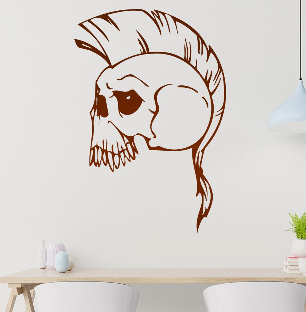 Punk Schädel Wandtattoo in 6 Größen - Wandaufkleber Wall Sticker - Dekoration, Küche, Wohnzimmer, Schlafzimmer, Badezimmer