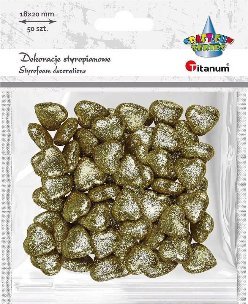 Styropianowe serca dekoracyjne złote 19 x 19 mm 50 sztuk