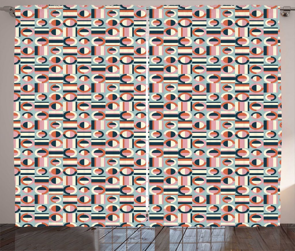 ABAKUHAUS Kreis-Muster Rustikaler Gardine, Square und Halbiert, Schlafzimmer Kräuselband Vorhang mit Schlaufen und Haken, 280 x 245 cm, Mehrfarbig