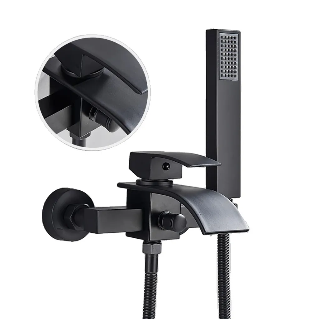 Miscelatore Esterno Vasca Nero Opaco | Bocca Cascata Ottone Galvanico