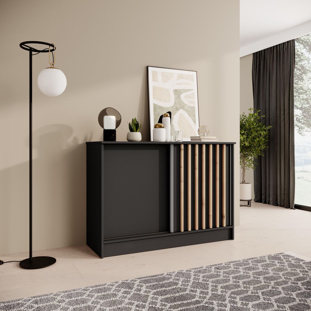 BEAUTYSOFA | Kommode HORIZON 120 cm Schwarz, Artisan mit Produktbild 