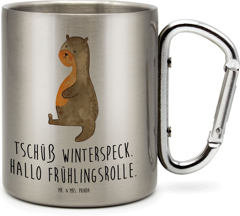 Mr. & Mrs. Panda Thermobecher Otter Bauch - Transparent - Geschenk, Campingtasse, dick, Teetasse, Essen. Foodlover, Winterspeck, Teebecher, Sportmu...