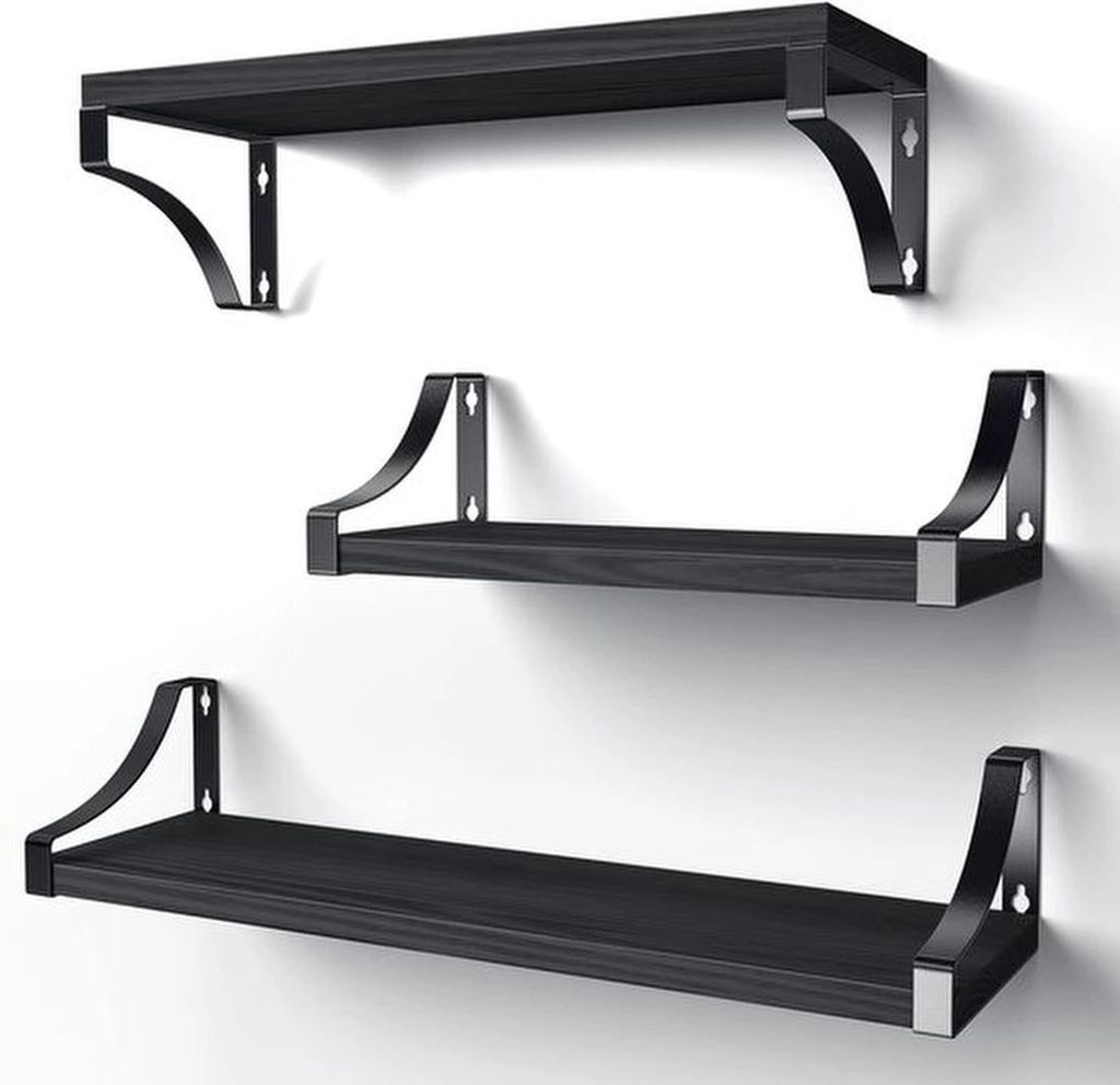 Unyqoos Moderne Industrielle Wandregal Set aus Holz und Metall für Wohnzimmer, Schlafzimmer, Büro und Küche
