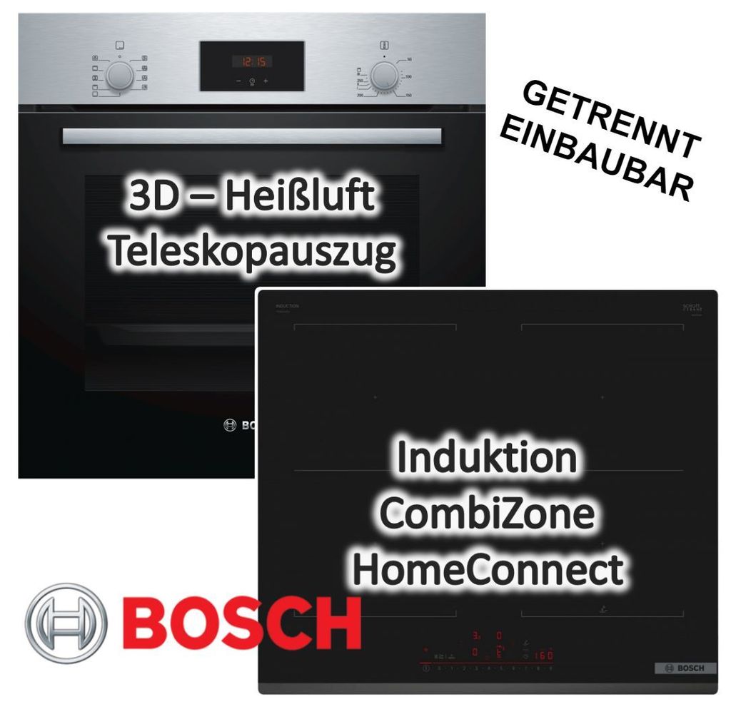 Herdset BOSCH Einbau-Backofen Schnellaufheizung Auszug + Induktionskochfeld DirectSelect autark 60cm