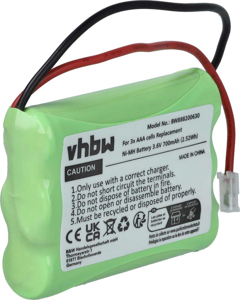 vhbw Akku für diverse Geräte (700mAh, 3,6V, NiMH) 3x Zellen Typ AAA, Micro, HR03