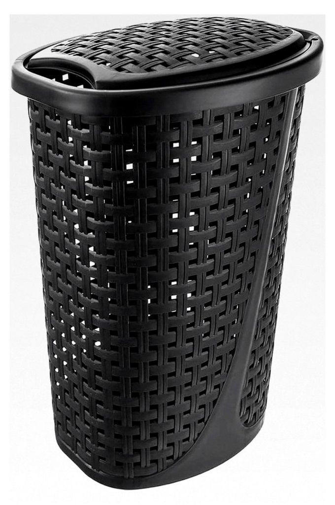 Wäschekorb mit Deckel schmal schwarz 45 L 41x32x61 cm