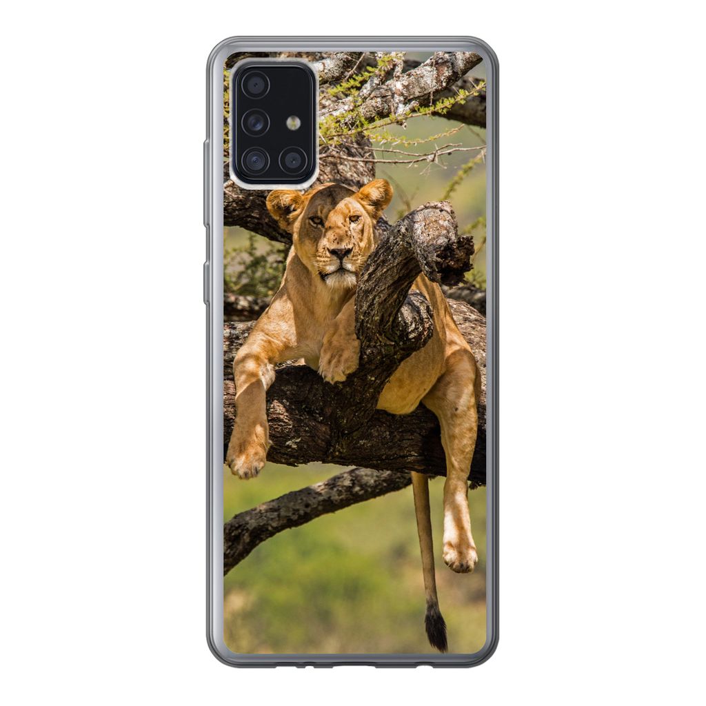 MuchoWow Handyhülle Schutzhülle Hülle für Samsung Galaxy A52 5G Löwe - Baum - Braun Silikon Softcase Handy Hülle - Umschlag