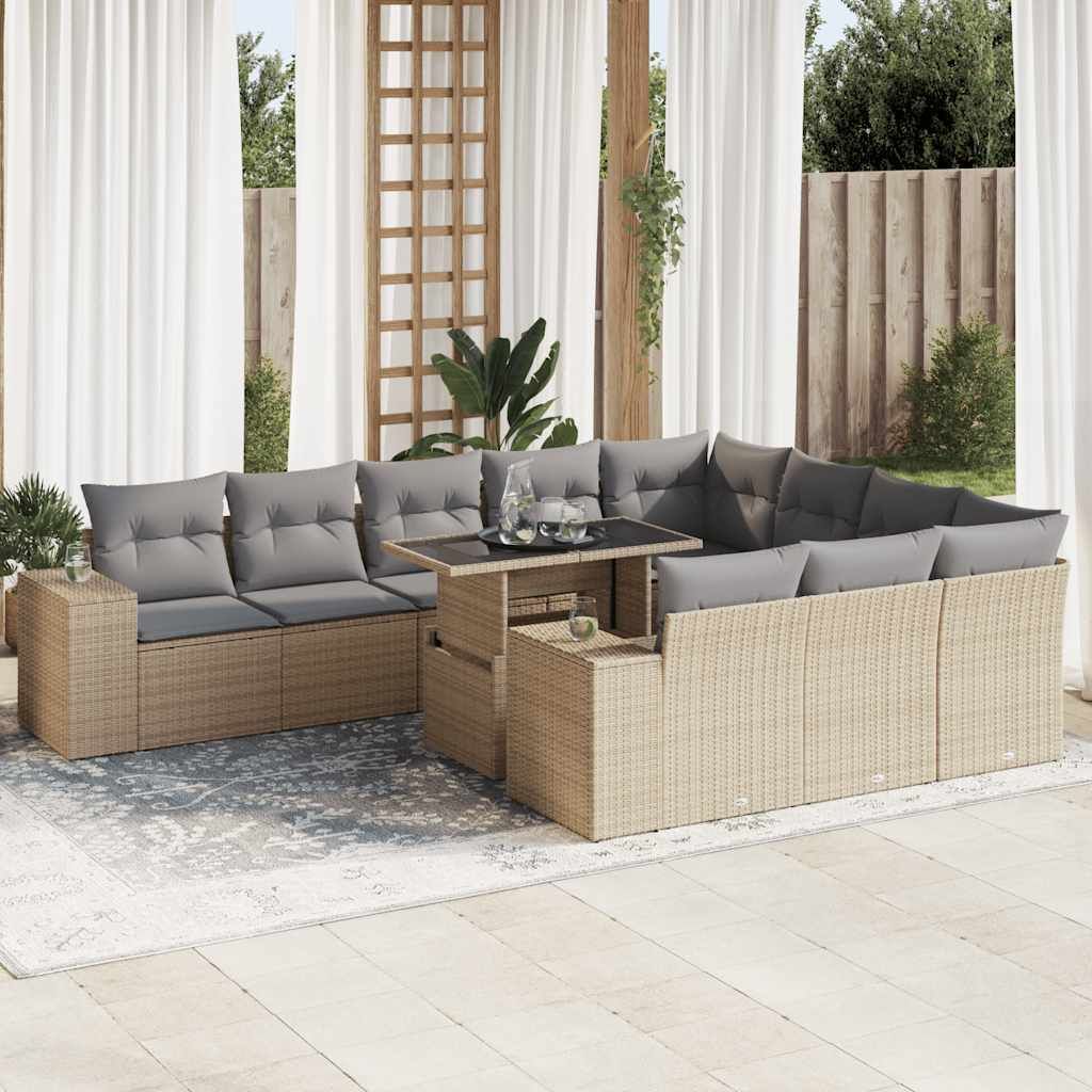 "Rabatt" 11-tlg. Garten-Sofagarnitur - mit sofa - mit Kissen Beige Poly Rattan - Lounge-Dining set CC12044