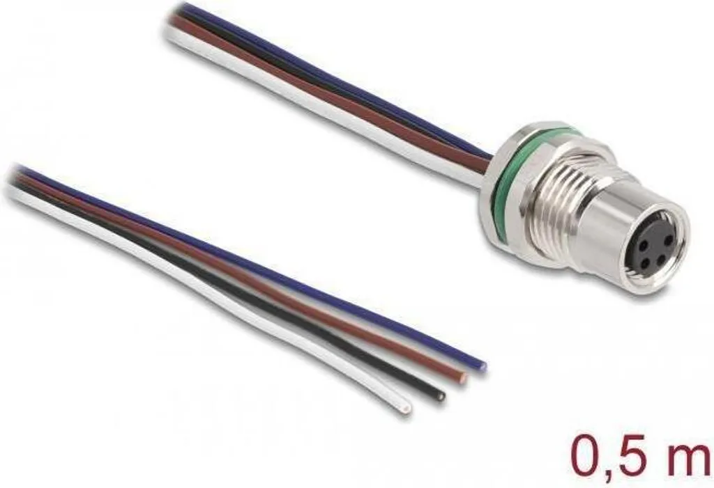 Câble d'Interface M8 Encastrable 4 Pôles Codage A Femelle Long de 0,5m - 2