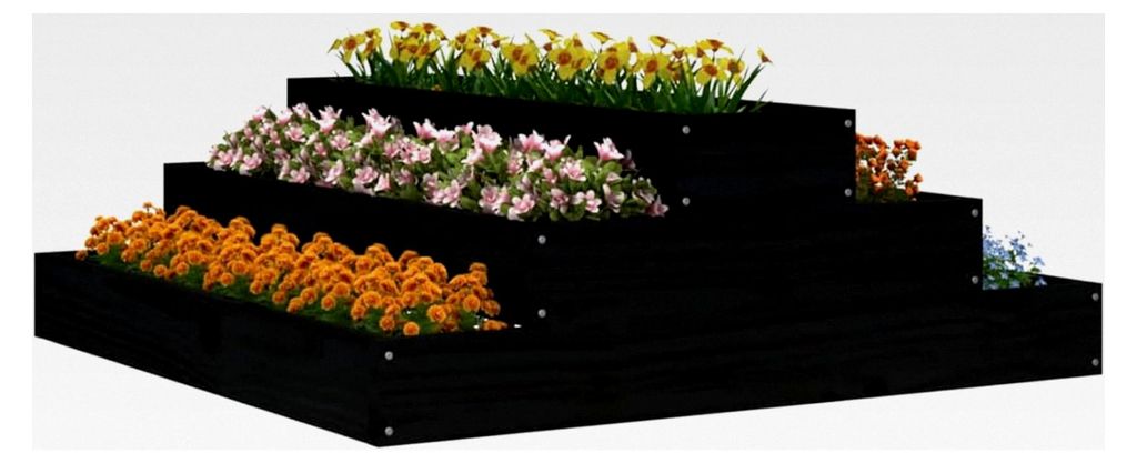 Pflanzkübel Schwarz 80x80x27 cm aus Kiefernholz, Blumentopf für Garten, Terrasse und Balkon