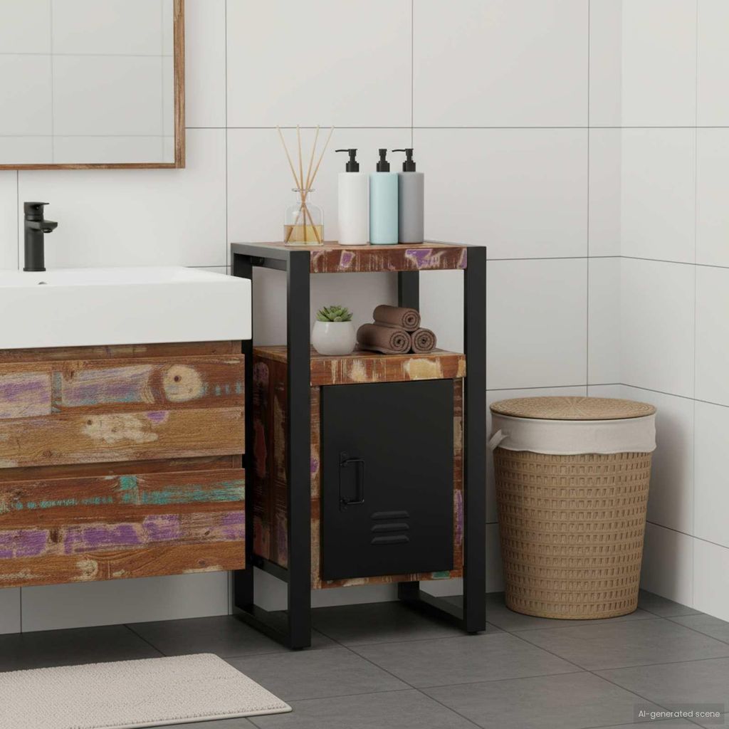 vidaXL Badezimmerschrank mit Regal Braun Massives upgecyceltes Holz