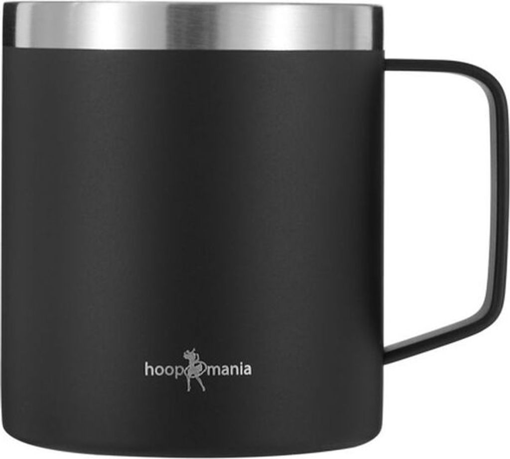 Hoopomania Isolierbecher Kaffe to go aus Edelstahl, Auslaufsicher, Kaffebecher, Thermobecher Schwarz matt