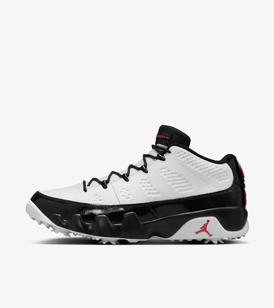 Air Jordan 9 G "White Black True Red" Golfschuh, Schwarz/Weiß, Größe: 40,5
