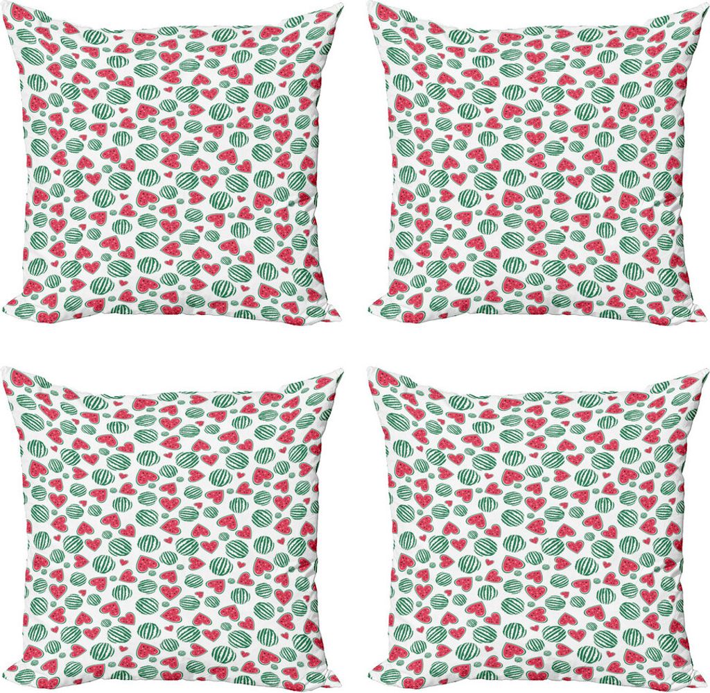 ABAKUHAUS Melone Kissenbezug Set (4 Stück), Wassermelone-Frucht-Herz-Scheiben, Moderner Doppelseitiger Digitaldruck, 45 cm x 45 cm, Dunkel Coral F...