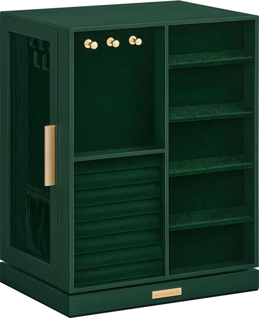Boîte à bijoux rotative grande capacité vert forêt design cylindre