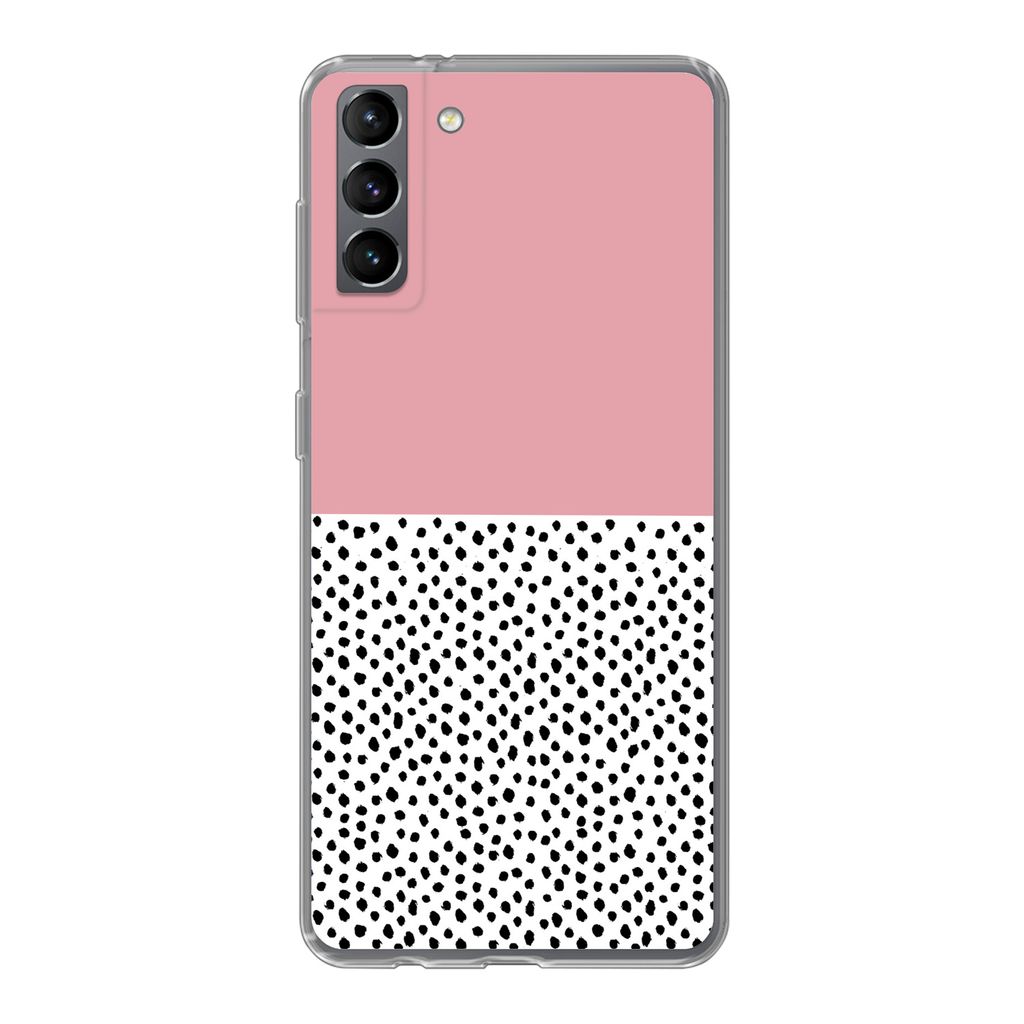 MuchoWow Handyhülle Schutzhülle Hülle für Samsung Galaxy S21 Plus Polka dots - Schwarz - Rosa Silikon Softcase Handy Hülle - Handy-Tasche