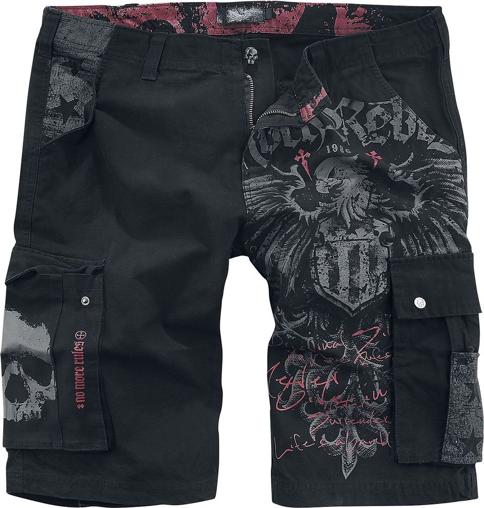 Rock Rebel by EMP Herren schwarze Shorts mit rockigem Print XXL