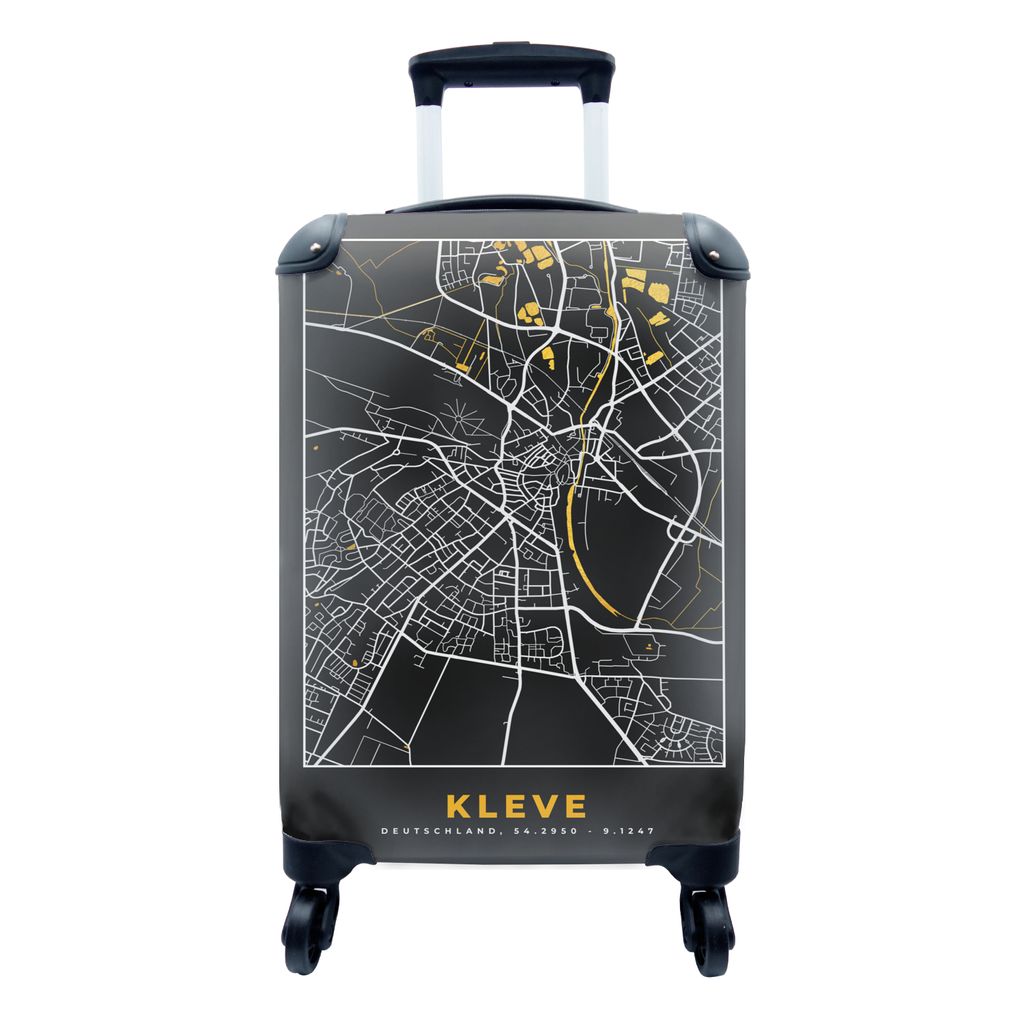 MuchoWow Koffer Handgepäck Trolley Rollkoffer Kleine Reisekoffer mit 4 Rollen - Karte - Stadtplan - Kleve - Deutschland - Gold - Cabin Size < 55...