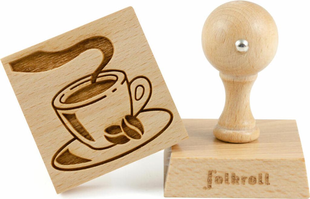 Folkroll Motiv-Keksstempel Kaffeetasse, 55x55 mm, Cookiestempel, Backstempel, Keks, Stempel, Buchenholz, 892738