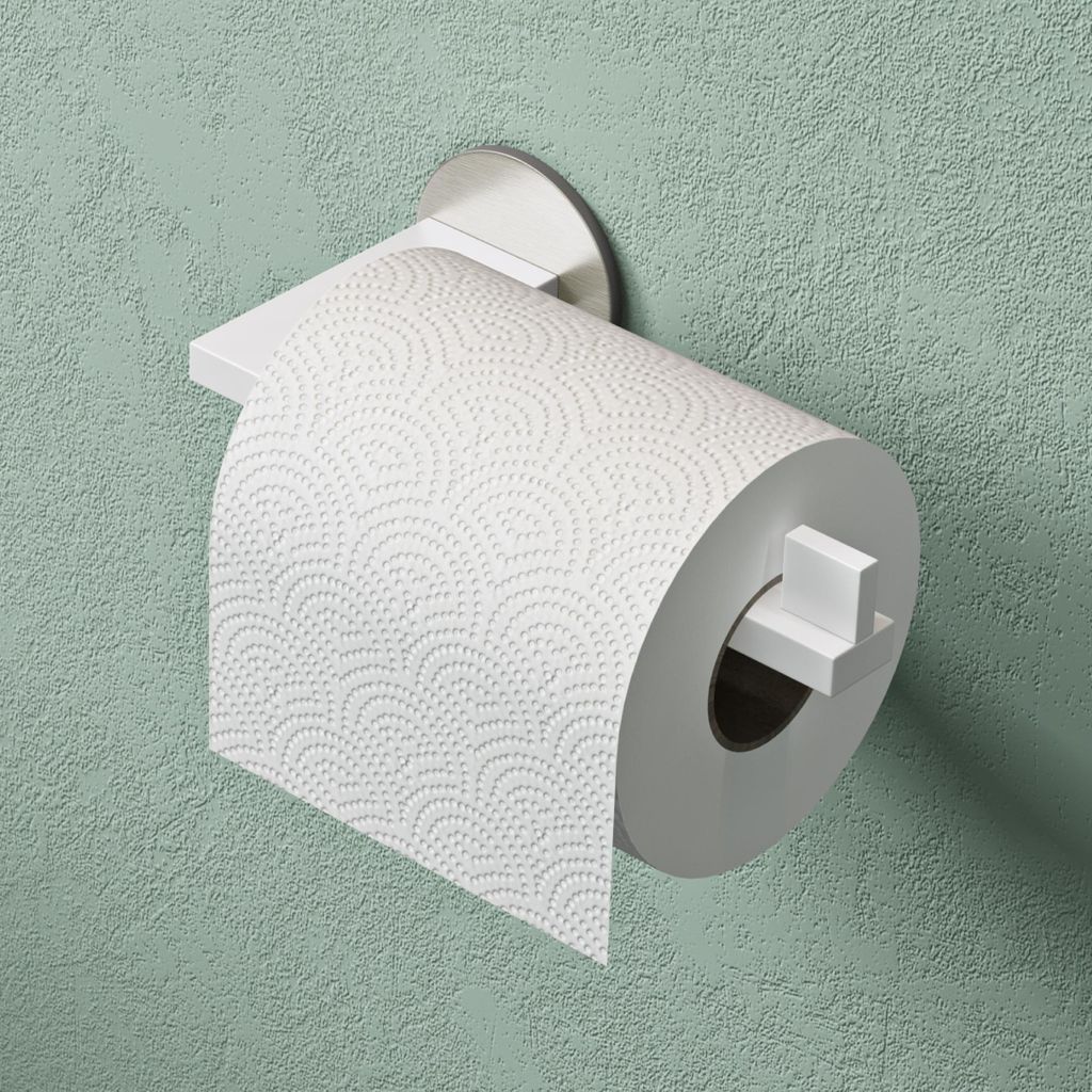 Mai & Mai Toilettenpapierhalter Klopapierhalter WC aus Edelstahl, Toilettenpapier Halterung Rollenhalter Matt weiß + Nickel 185mm Lino-04